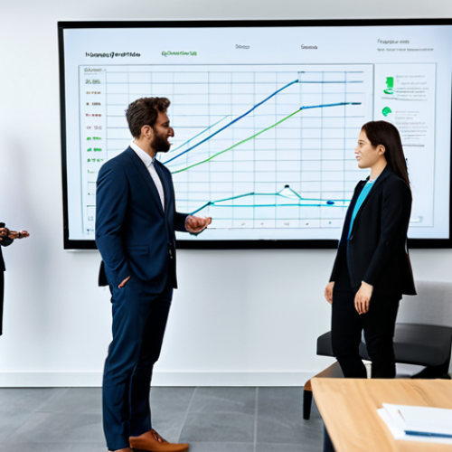 A diverse group of professionals, fully clothed in modest business suits, gathered around a large interactive digital screen in a modern, collaborative office space. They are engaged in an insightful discussion, connecting complex data points and sharing ideas, symbolizing the breaking of information silos. The scene is well-lit, with a clean and organized aesthetic. Perfect anatomy, correct proportions, natural poses, well-formed hands, proper finger count, natural body proportions. Professional photography, high resolution, realistic, appropriate content, safe for work, professional dress, family-friendly.